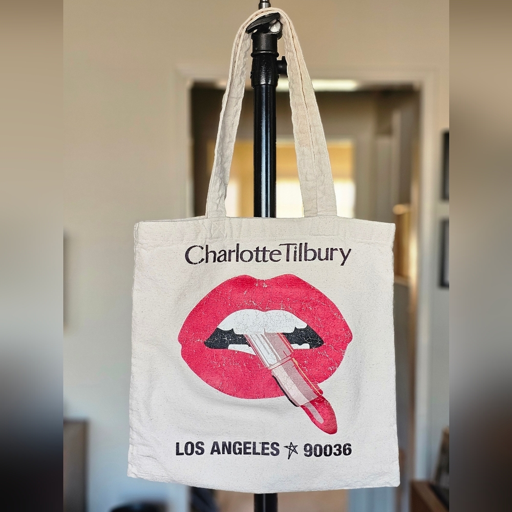 Charlotte Tilbury Canvas Tote with Grunge Lip Graphic